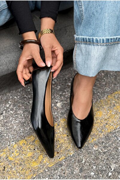 I Love Shoes Seranis Hakiki Deri Stiletto Siyah Kırışık Rugan