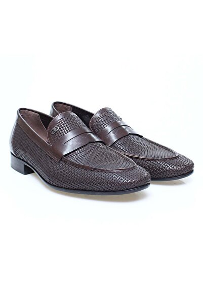 FRANCO CALVANI Brown Laceless Genuine Leather Men's Shoes