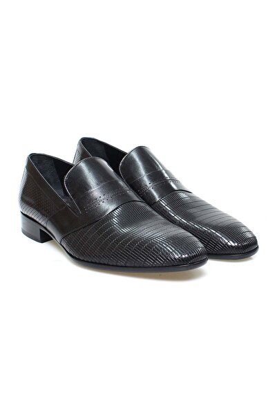 FRANCO CALVANI Black Color Laceless Genuine Leather Men's Shoes