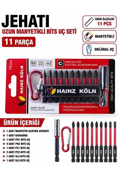 jehati Matkap Uç Seti Düz Yıldız 11 Parça Profesyonel Manyetik Mıknatıslı 5cm