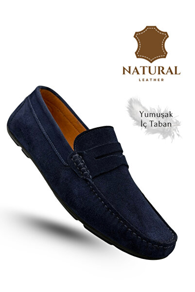 sermoda Erkek Loafer - Hakiki Deri Rok Loafer Erkek Ayakkabı Süet Lacivert