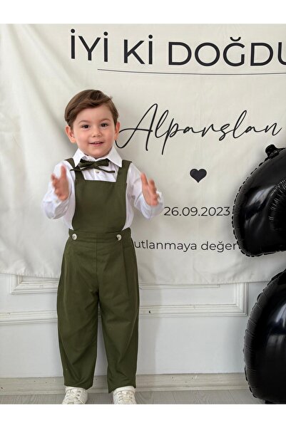 Z KİDS طقم قميص طويل للأطفال الأولاد من Green Khaki Gardener Model