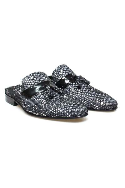 FRANCO CALVANI Black and White Laceless Genuine Leather Leather Sole Men's Ha...