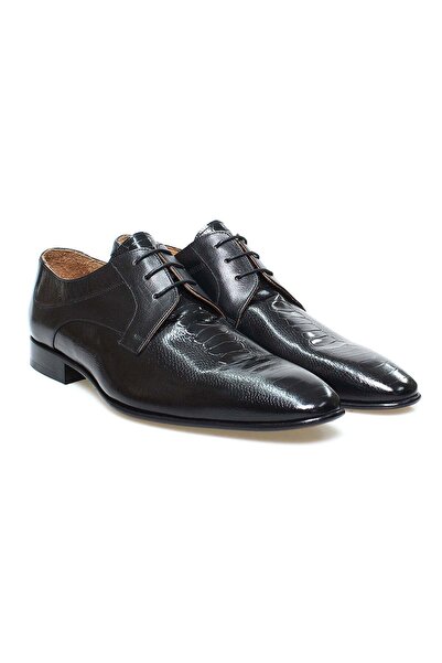 FRANCO CALVANI Black Color Lace-Up Genuine Leather Men's Shoes