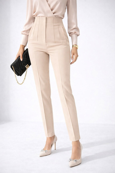 Timburly Γυναικείο υφασμάτινο παντελόνι με σμαραγδένιο ψηλόμεσο