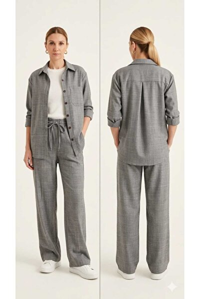 EKAY Oversize Shirt Sofia Linen Bottom-Top 2-Piece Set (Pants Length 104cm)