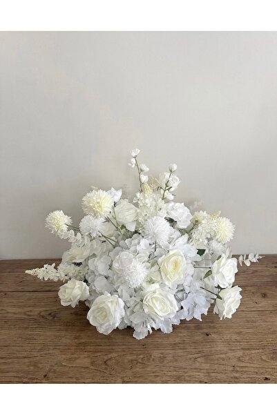 DİVA FLOWER EVENT Saf Beyaz Lüx Büyük Boy Yapay Çiçek Aranjmanı – 60 cm Dev T...