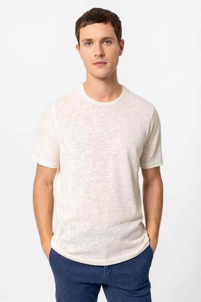 Antioch Ανδρικό μπλουζάκι Ecru Basic Crew Neck