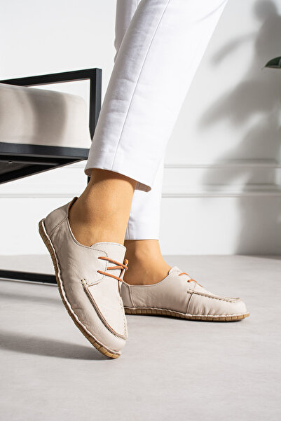 MERVESTORE Lace-Up Genuine Leather Ballerinas