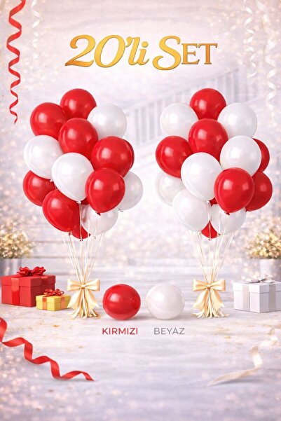 Sev-AL Balonları Kırmızı Beyaz Lateks Balon Seti 20’li 11 İnç Parti Süsleme B...