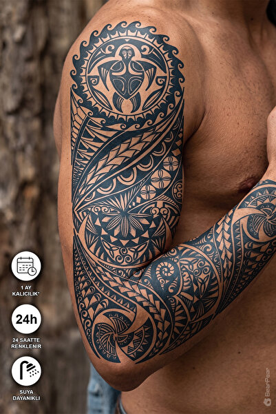 BP Tattoo 1 Ay Kalıcı Maori Kol Dövmesi 24 Saat Sonra Renklenir Yarı Kalıcı D...
