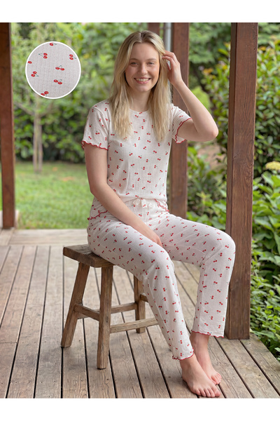 rindahomewear Γυναικείο σετ καλοκαιρινών πιτζάμες με κοντό μανίκι από ύφασμα ...