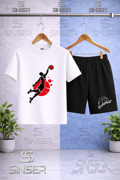 SS SİNSER Kids' Basketball Player Black Red Printed Crew Neck T-Shirt - Short...