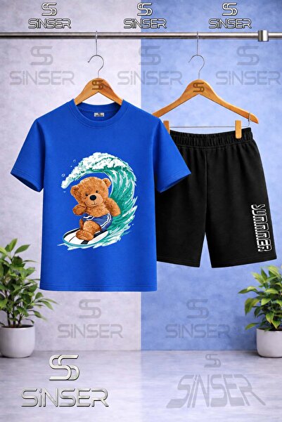 SS SİNSER تي شيرت للأطفال برقبة دائرية مطبوع عليه AYICIK SORTLU SURF - طقم شورت
