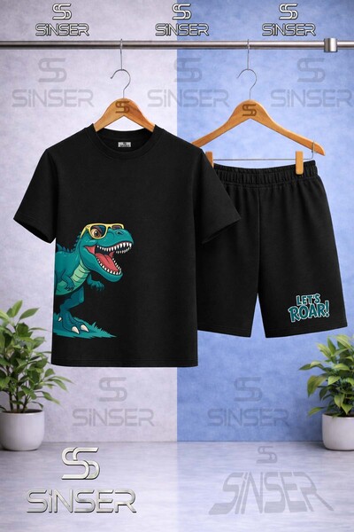 SS SİNSER Children's Dinosaur Glasses Green Side Printed Crew Neck T-Shirt - ...