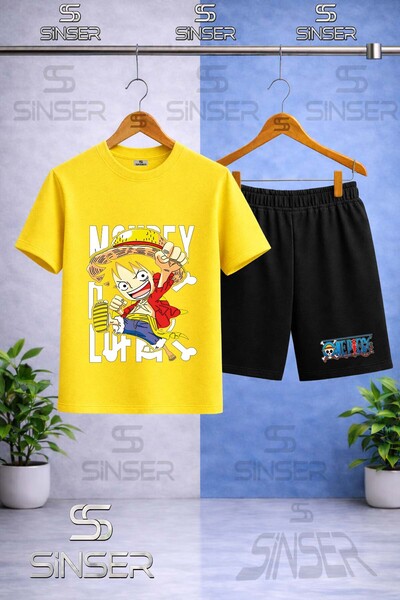SS SİNSER تي شيرت للأطفال بطباعة ANIME ONE PIECE SOL YAZI ذو ياقة دائرية - طق...