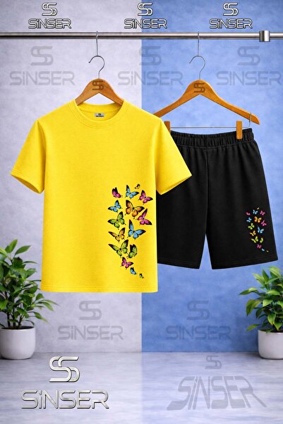 SS SİNSER Tricou cu gât rotund imprimat MULTI BUTTERFLY SOLENI pentru copii -...