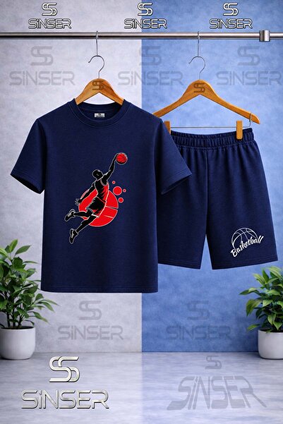 SS SİNSER Kids' Basketball Player Black Red Printed Crew Neck T-Shirt - Short...