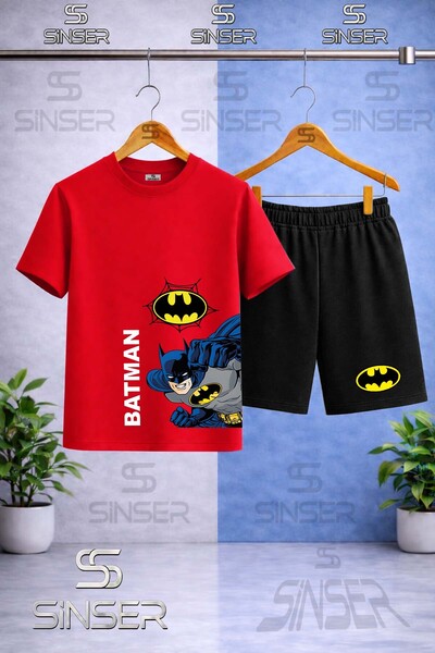 Kids BATMAN SIDE FIST LETTERING byk Printed Crew Neck T-Shirt-Shorts Set