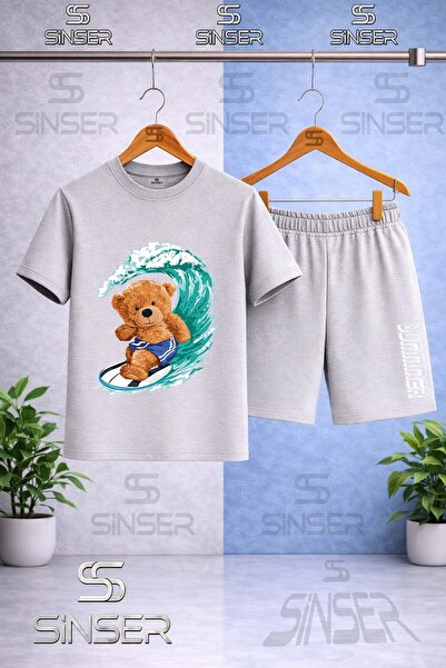 SS SİNSER تي شيرت للأطفال برقبة دائرية مطبوع عليه AYICIK SORTLU SURF - طقم شورت