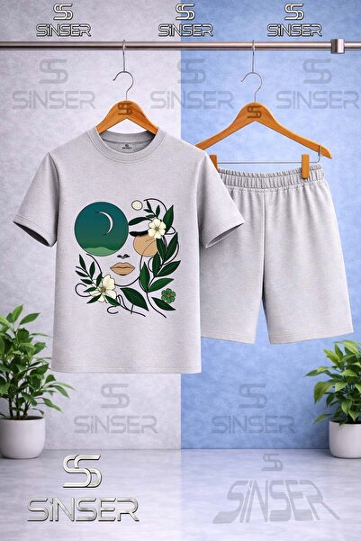 SS SİNSER Children's Cicekten Green Girl Yuzu Printed Crew Neck T-Shirt - Sho...