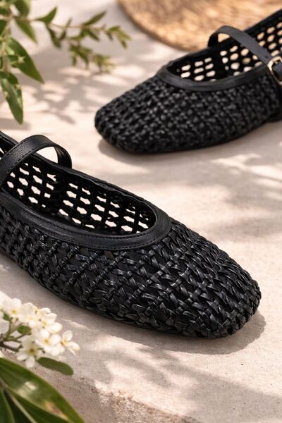 FİORE WOMEN Black Knitted Summer Women's Ballerina Shoes