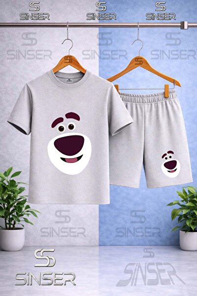SS SİNSER Children's Bear Smiling Face Printed Crew Neck T-Shirt - Shorts Set