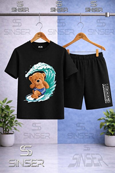 SS SİNSER Children's Ayicik Sortlu Surf Printed Crew Neck T-Shirt - Shorts Set