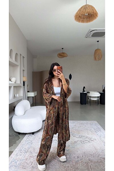 Buket Teke Σετ Κιμονό με Χακί Σχέδιο και Βούρτσισμα