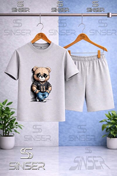 SS SİNSER Children's Bear Style 11 No Printed Crew Neck T-Shirt - Shorts Set