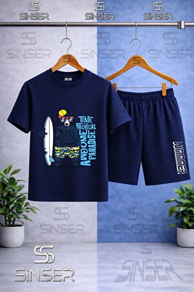 SS SİNSER Children's Ayicik Syh Surf Sapka Printed Crew Neck T-Shirt - Shorts...