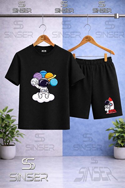 SS SİNSER Children's Astronaut Cloud with Planets in Hand Printed Crew Neck T...
