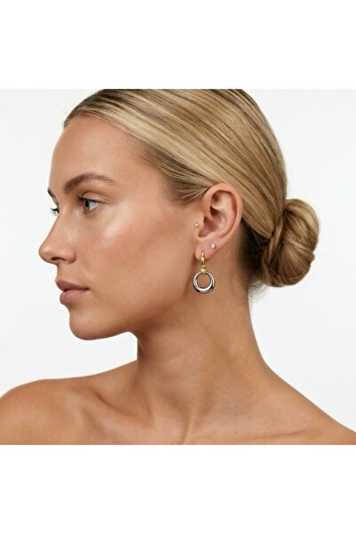 Sistersco Silver and Gold Color Steel Hoop Women's Earrings