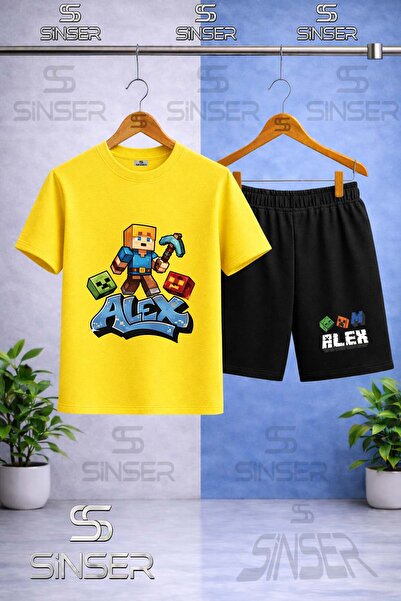SS SİNSER Kids' Aleks Mavi Baltal Printed Crew Neck T-Shirt - Shorts Set