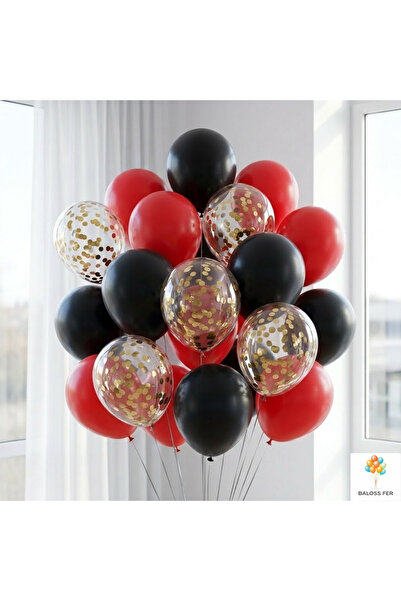 baloss fer Red Black Gold Confetti Balloon Set 20-Piece Transparent Balloon P...