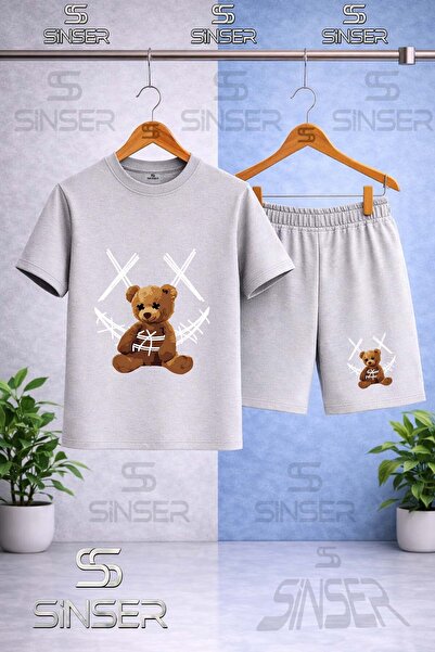 SS SİNSER Children's Ayicik Yarn Carpi Byz Printed Crew Neck T-Shirt - Shorts...