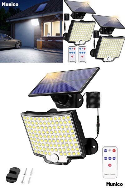 Munico 2 Adet Güneş Enerjili Solar Hareket Sensörlü 106 LED Bahçe Lambası Ele...