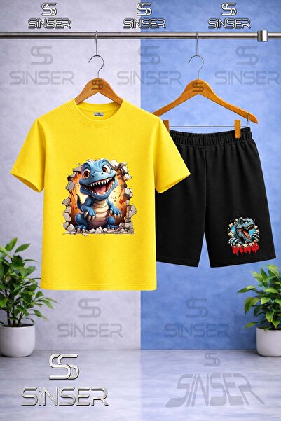 SS SİNSER تي شيرت للأطفال مطبوع عليه DINOSAUR BLUE MAGARADAN CIKAN برقبة دائر...
