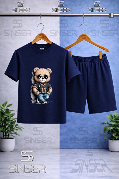SS SİNSER Children's Bear Style 11 No Printed Crew Neck T-Shirt - Shorts Set