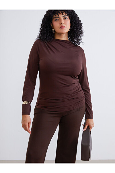 LC Waikiki Plus Size Mock Neck Gathered Women's Bodysuit