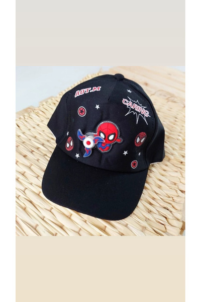 synshop Siyah Örümcek Erkek Çocuk Şapka Desenli 3D Dönen Rüzgar Gülü Ayarlana...