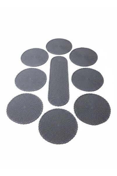 EFLİNS Supla 9-Piece Gray American Service Hand Knitted Macrame