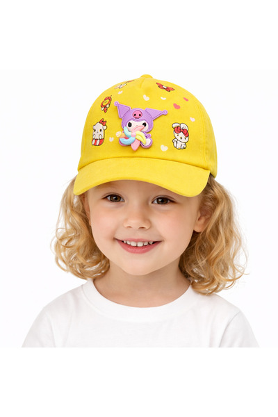 synshop Yellow Kuromi Girls' Hat 3D Rotating Wind Rose Adjustable Summer Suns...