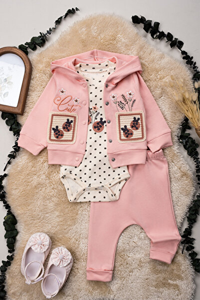 Hopy Kids 1033 Embroidered 100% Cotton Baby Girl 3-Piece Set 3-6-9 Months Com...
