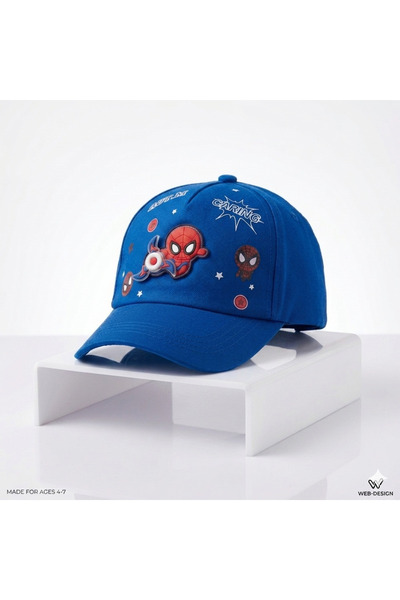 synshop Mavi Örümcek Erkek Çocuk Şapka Desenli 3D Dönen Rüzgar Gülü Ayarlanab...