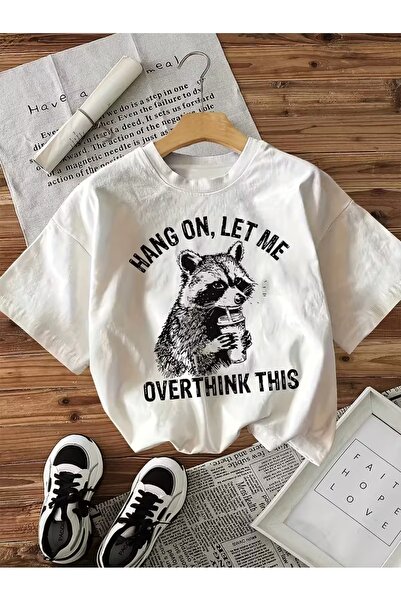 AEMİ Tricou unisex cu imprimeu Overthink This, supradimensionat, cu gât rotund