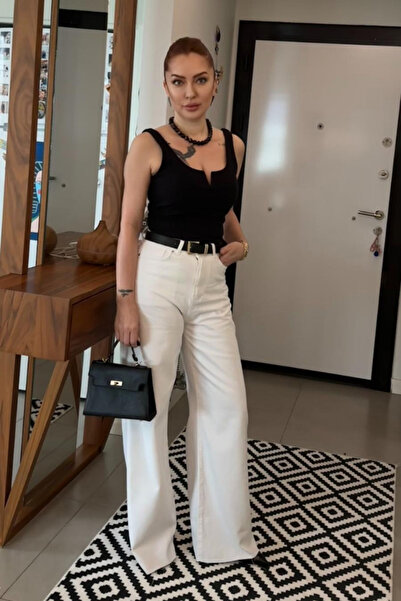 toi butik Kemerli Wide Leg Beyaz Jean