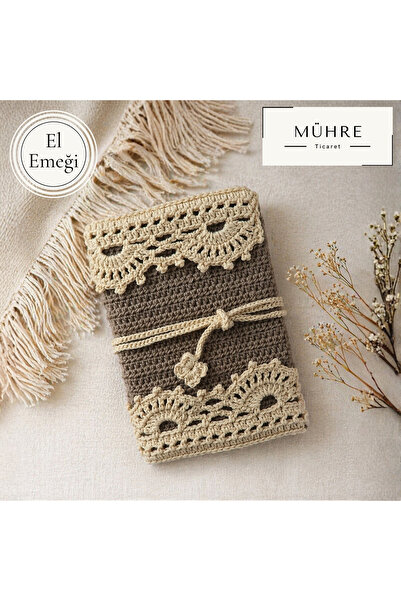 mühre Nostaljik Etnik Dantel Desenli El Yapımı Amigurumi Kitap Kılıfı, Organi...