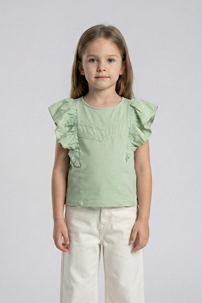 Mutlu Kids Ruffled Zero-Sleeve Lace Detailed Girls' T-Shirt