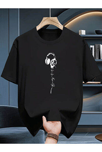 gencerco Tricou oversize premium cu imprimeu Vertical Earphone Headphones